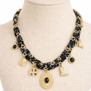 Western Stone Set Concho Charms Paisley
Bandana And Chain Braided Necklace